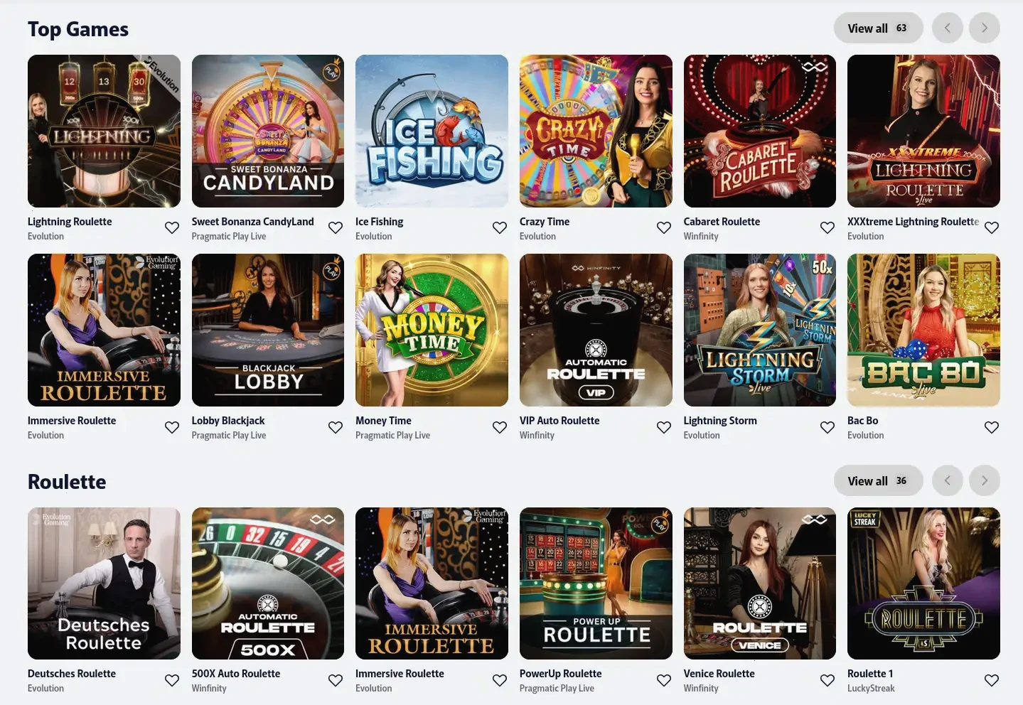 Interface d'accès rapide Wild Dice casino en ligne