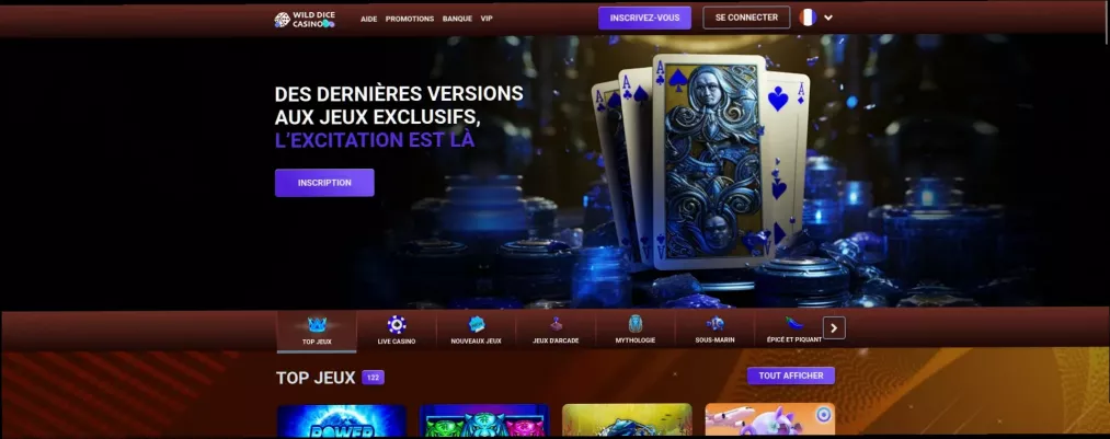Wild dice casino 200% jusqu'à 4500€ et 100 tours gratuits